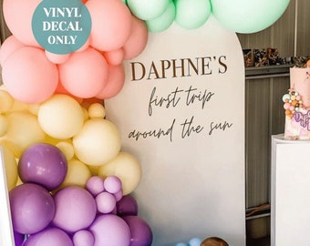 1st Birthday Party Decal First Trip Around Sun Birthday Decal for 1 Year Old First Birthday Decal for Girls Birthday Backdrop Vinyl Decal