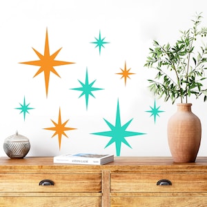 Starbursts Wall Stickers, Retro Home Decor, Stars Nursery Decal, Starburst Wall Decor, Mid Century Modern Wall Art, 1950s Vintage Stars