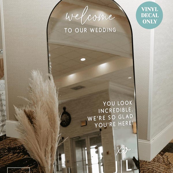 Welcome Sign Selfie Mirror Decal for Reception Entry Sign We're So Glad You're Here Wedding Welcome Mirror Sticker Arch Mirror Wedding Decal