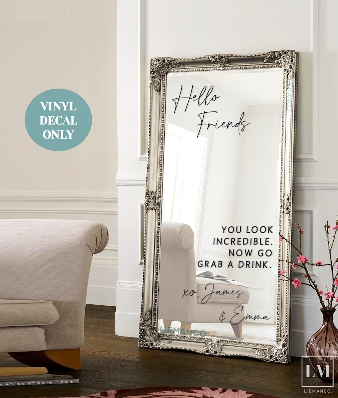 Custom Selfie Mirror Decal for Wedding Entry Sign Hello Darling