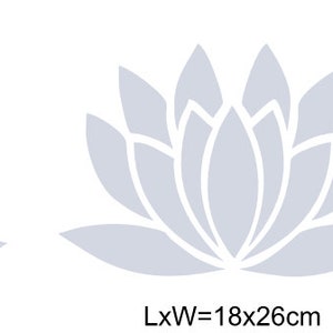 May include: Four grey lotus flower stencils in different sizes. The smallest stencil is 10 cm by 14 cm, the next is 14 cm by 20 cm, the next is 18 cm by 26 cm, and the largest is 20 cm by 29 cm.