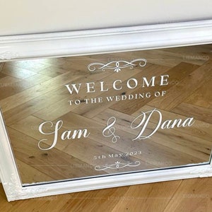 Wedding Welcome Sign Decal Mirror Vintage Gold Wedding Entrance Sign Wedding decal Classic Elegant Wedding Reception Signage Vinyl Lettering