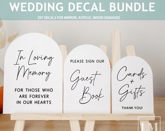 Set of 3 Wedding Decal Bundle DIY Wedding Decal Reception Table Sign Decal Cards & Gift Vinyl Guestbook Sign Decal Loving Memory - Font 1