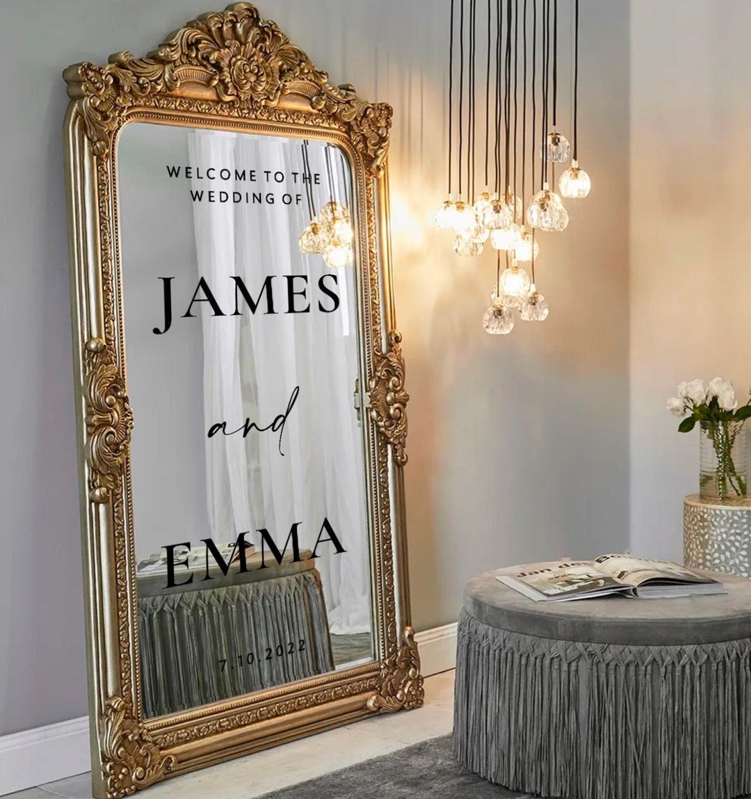 Custom Wedding Decal for Vintage Mirror, Rustic Wedding Sticker