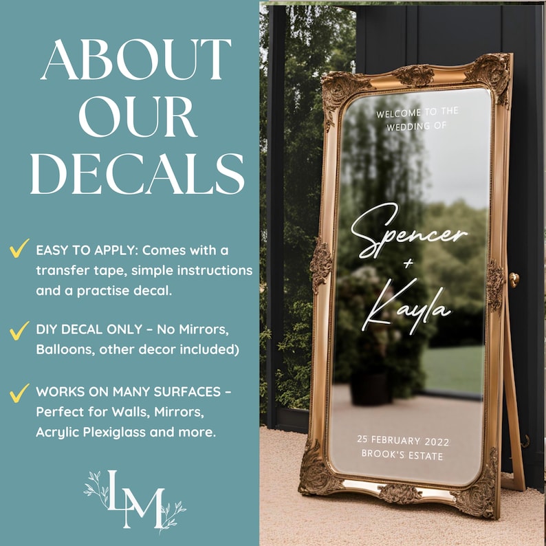 Custom Wedding Welcome Decal for Vintage Mirror, DIY Wedding Mirror Personalised Decal, Welcome Sign Wedding Decal, Wedding Ceremony Mirror image 4