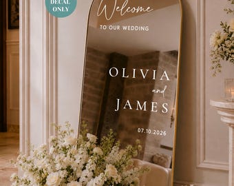 Personalised Wedding Welcome Mirror Decal | Custom Vinyl Lettering for Welcome Sign, Wedding Reception Decor