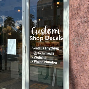 Décalcomanie pour porte d&#39;entreprise personnalisée, enseigne pour vitrine de boutique personnalisée, décalcomanie pour porte de boutique de salon, décalcomanie pour logo d&#39;entreprise, lettrage en vinyle personnalisé pour fenêtre