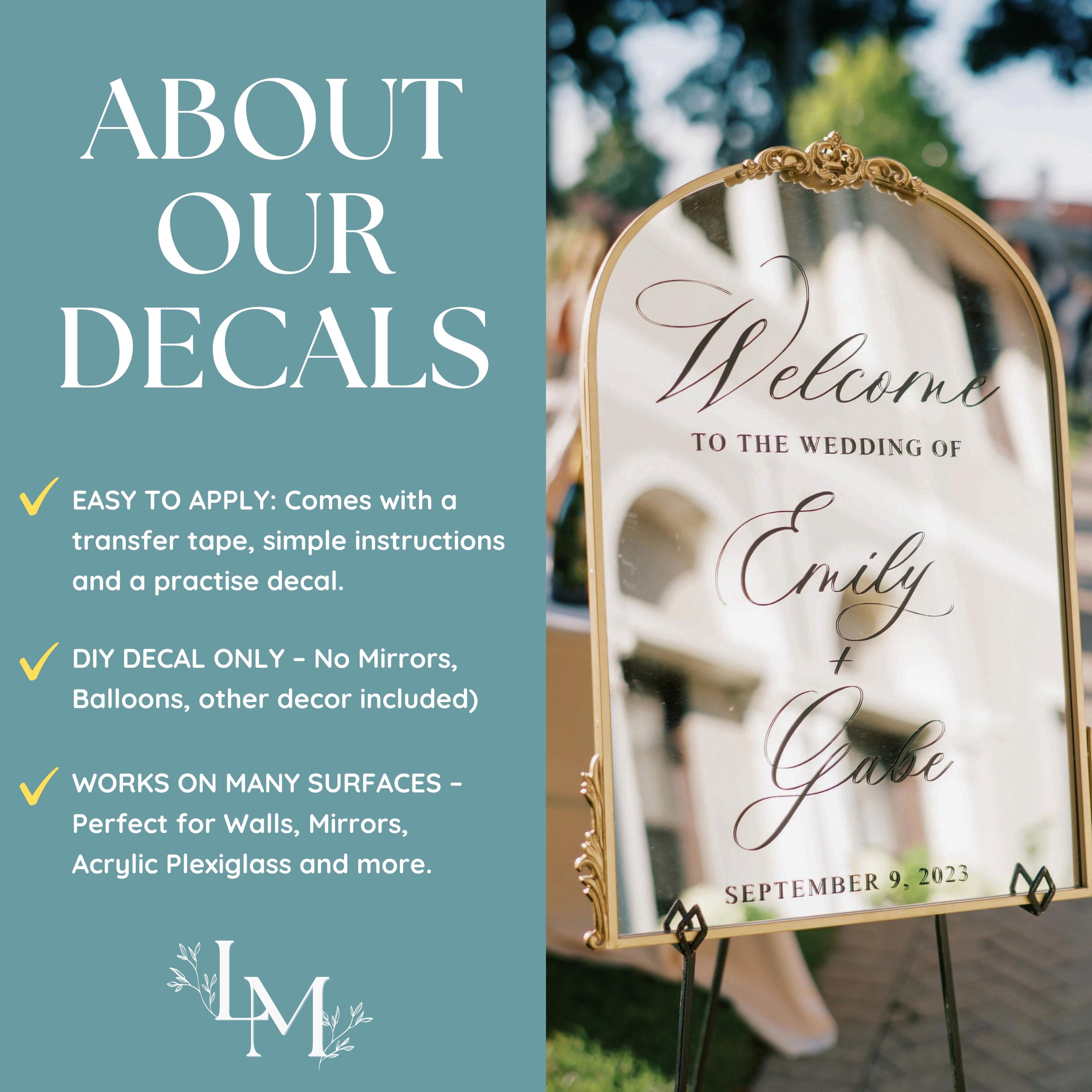 Welcome To Our Wedding Mirror Decal - Custom Vinyl Lettering, Just Married Decor, Easy Apply & Remove