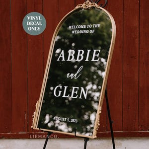 Elegant Wedding Mirror Decal for Welcome Sign Welcome to Our Wedding Entrance Mirror Personalised Vinyl DIY Wedding Reception Mirror Sign