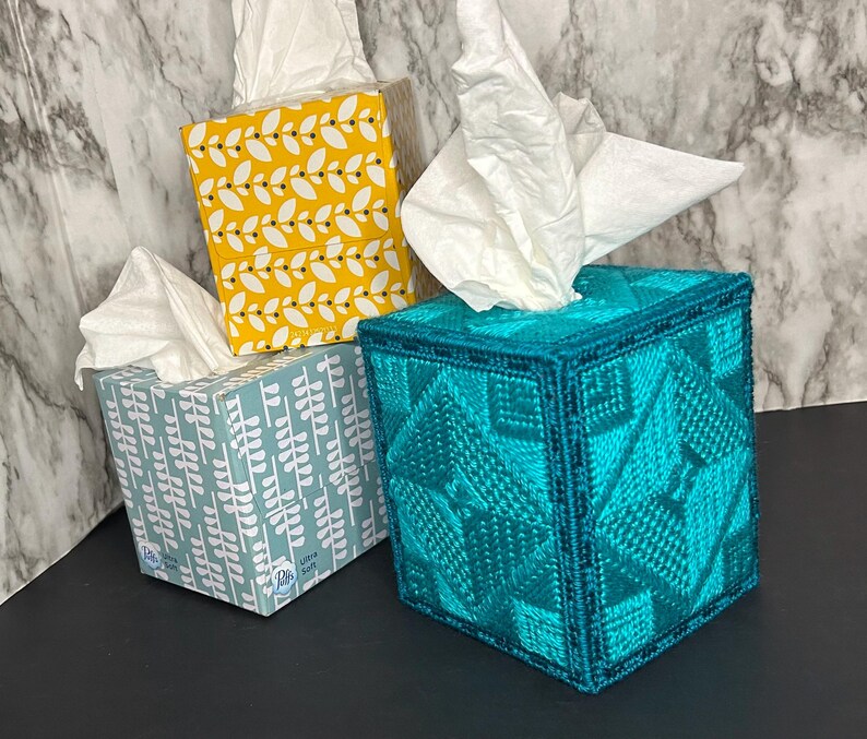 Image showcasing Geometric Squares Tissue Box Cover Teal - Etsy