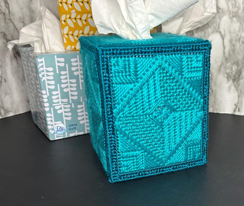 View of Geometric Squares Tissue Box Cover Teal - Etsy