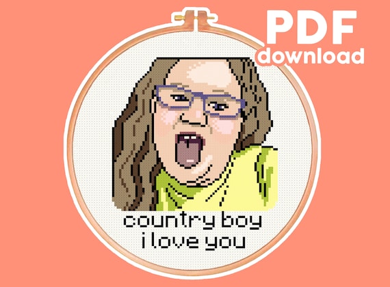 Country Boy I Love You Blah Iconic Vine Meme Singing Girl Funny Modern Subversive Cross Stitch Pattern Digital PDF Etsy Israel
