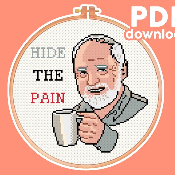 Hide The Pain Harold - Stock Photo, Meme - Funny, Modern, Subversive Cross Stitch Pattern - Digital PDF