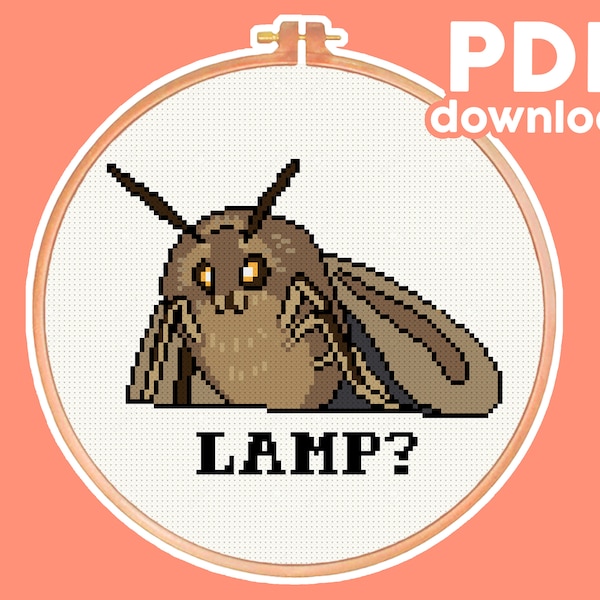 Lamp Moth - Meme, Cute, Bug - Funny, Modern, Subversive Cross Stitch Pattern - Digital PDF