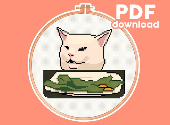 Confused Salad Cat Meme Funny Modern Subversive Cross | Etsy
