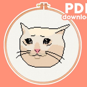 Sad Crying Cat - Funny, Modern, Subversive Cross Stitch Pattern - Digital PDF