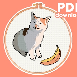 Cat No Like Banana Meme - Funny, Modern, Subversive Cross Stitch Pattern - Digital PDF