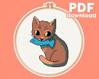 Fish Cat - Cute Kitten Cross Stitch Pattern - Digital PDF
