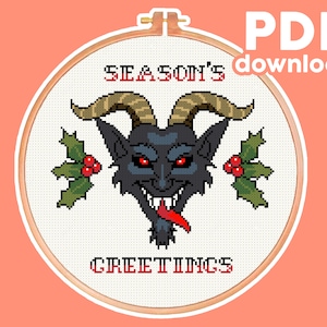 Krampus - Season&#39;s Greetings, Christmas - Cross Stitch Pattern - Digital PDF - Horror, Winter, Holiday