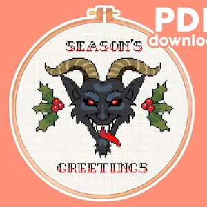 Krampus - Season's Greetings, Christmas - Cross Stitch Pattern - Digital PDF - Horror, Winter, Holiday