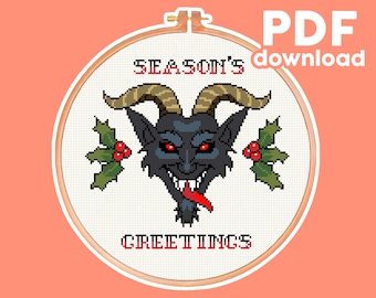 Krampus - Season's Greetings, Christmas - Cross Stitch Pattern - Digital PDF - Horror, Winter, Holiday