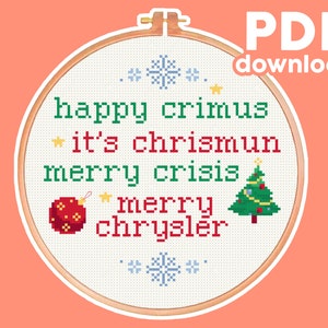 Merry Chrysler - Vine, Meme, Christmas, Holiday - Funny, Modern, Subversive, Quote Cross Stitch Pattern - Digital PDF
