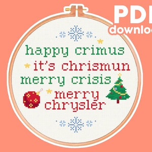 Merry Chrysler - Vine, Meme, Christmas, Holiday - Funny, Modern, Subversive, Quote Cross Stitch Pattern - Digital PDF