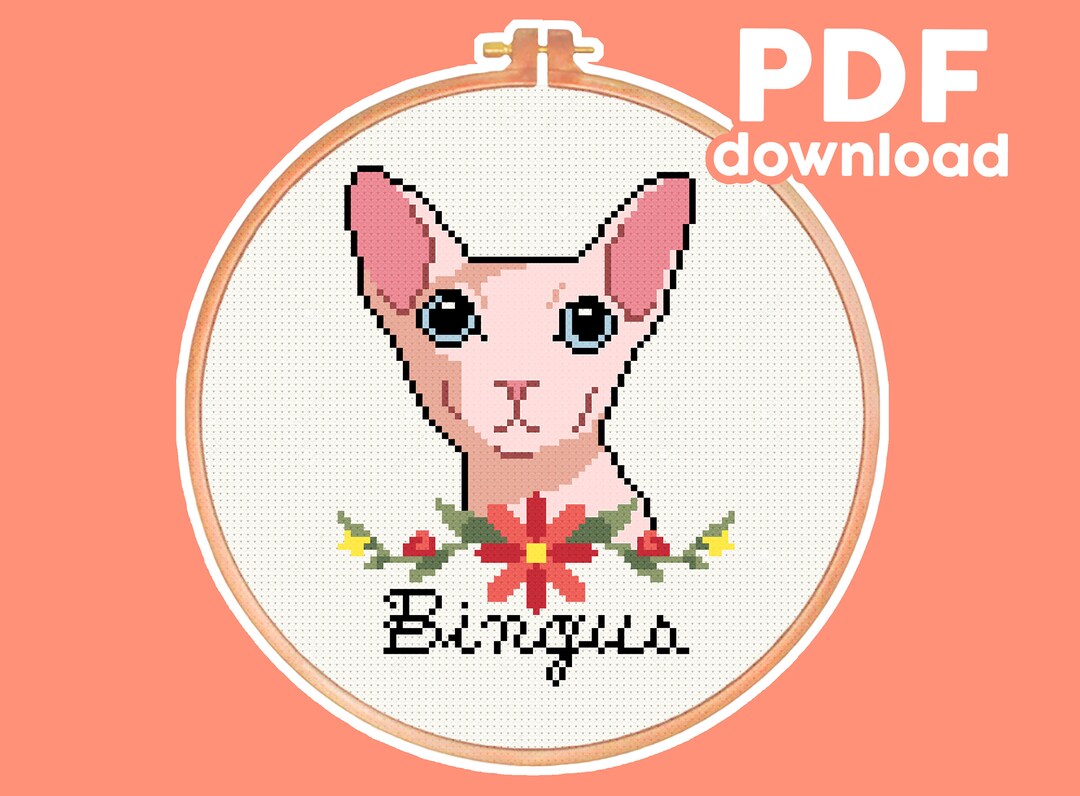 Bingus - Sphynx Cat Meme - Cute, Funny, Modern, Subversive Cross Stitch ...