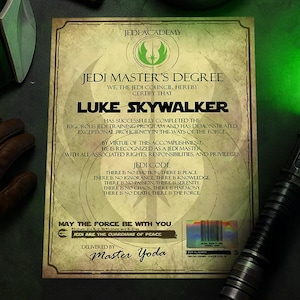 STAR WARS JEDI-ZERTIFIKAT | Jedi-Meister | Personalisierbares Diplom | Name nach Wahl | Geschenk für Galaxy-Fans | A4-Format
