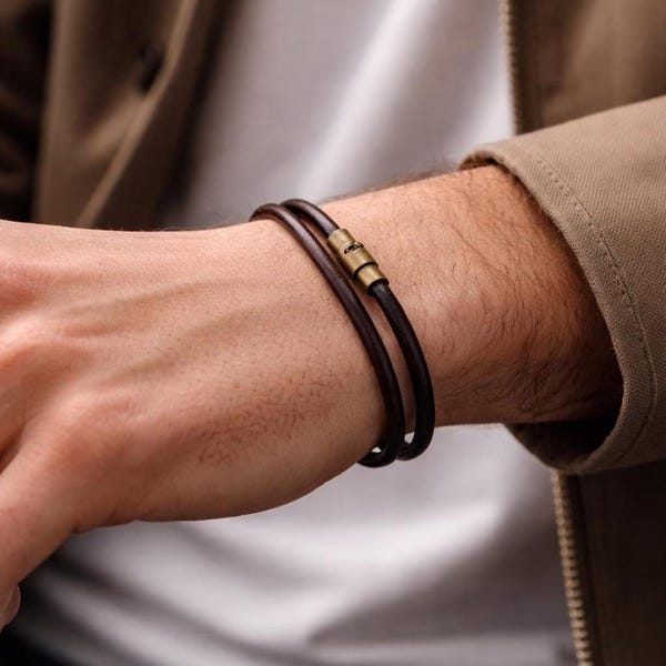 HANDCRAFTED LEATHER BRACELET | Genuine Leather | Single or Double | Magnetic Steel Clasp | Customizable | Men's & Women's | Handmade in France