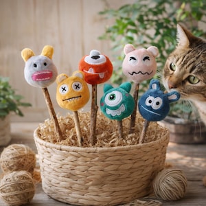 KATTENSPEELGOED | Matatabi + kattenkruid | Pluche kattenlolly | Knuffeltje in de vorm van een klein monster | Stressverlichter voor katten | Cadeau-idee voor kattenmoeders | Matatabi-stok