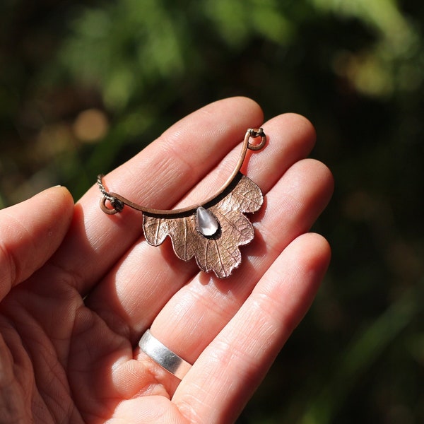 Handmade adjustable necklace from genuine copper plated oak leaf