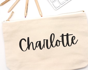 Custom Name Canvas Pencil Bag for Fall Children's School Supplies and Personalized Pencils First Day of School Sign Banner Counselor Teacher