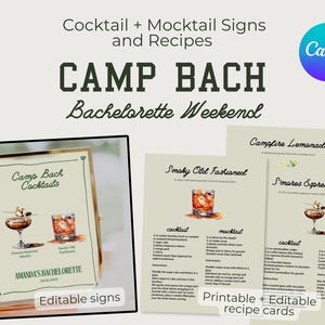 Camp Bach Bar Signature Drink Schild Menü Mocktail Cocktail Rezepte | Party oder Geburtstag Vorlage für Canva
