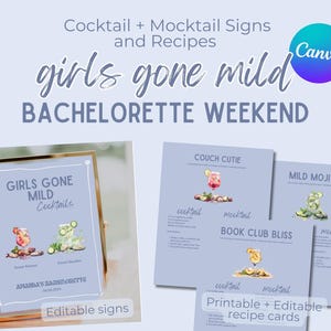 Girls Gone Mild Bachelorette Signature Drink Bar Menü Mocktail Cocktail Rezepte | Geburtstag Vorlage - Canva, Girls Trip Drinks