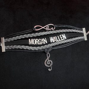 Handmade Infinity country Music Love Morgan Wallen  adjustable charm bracelet Summer black leather