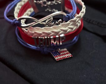 Braccialetto con ciondolo TRUMP fatto a mano: braccialetto regolabile con bandiera patriottica degli Stati Uniti