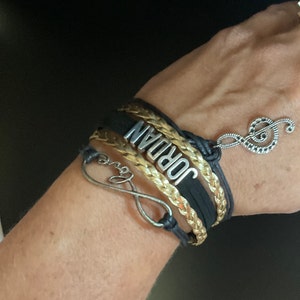 Pulsera con dijes Jordan de NKOTB hecha a mano, "Música, amor, infinito"