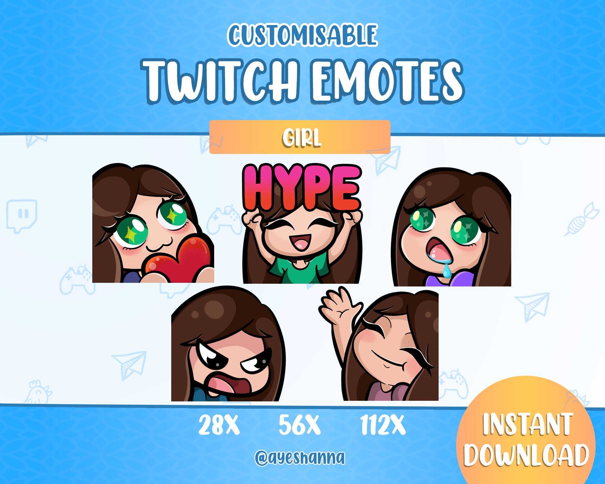 Twitch Emotes Girl Collectionrage Hype Drool Heart Etsy