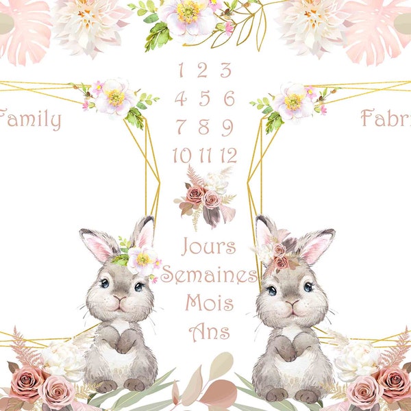 Nouveau Tapis photo pour Jumelles Fille Oekotex Fleurs Rose Pastel  Lapine