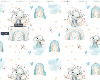 In Stock Familyfabric Fabrics 100% Cotton Rainbow Artic boho Blue Elephant
