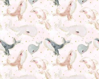 En Stock Familyfabric Tissus Coton Baleine Fond rose