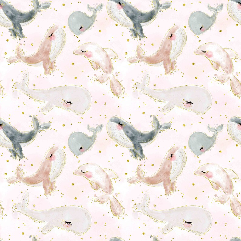 In Stock Familyfabric Cotton Fabrics Whale Pink background image 1