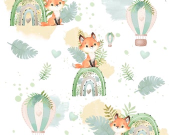 In Stock Familyfabric Cotton Oekotex Rainbow Green Fox