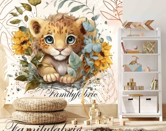 Familyfabric Papier Peint Intissé / Panneau mural panoramique chambre enfant Jungle Lion