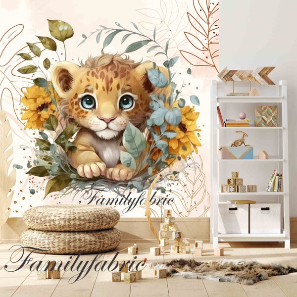 Familyfabric Vliesbehang / Panoramisch wandpaneel voor kinderkamer Jungle Leeuw
