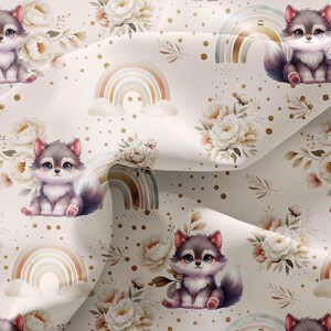 Motif sans couture pour bébé, répétitif, conception d'arc en ciel, loup, beige, anniversaire, fête, carte, numérique, forêt, décoration