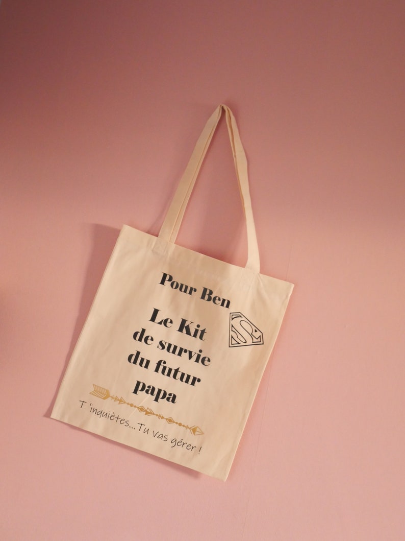 Cotton bag paternity Tote Bag personalized Survival Kit of the future dad announces pregnancy canvas man