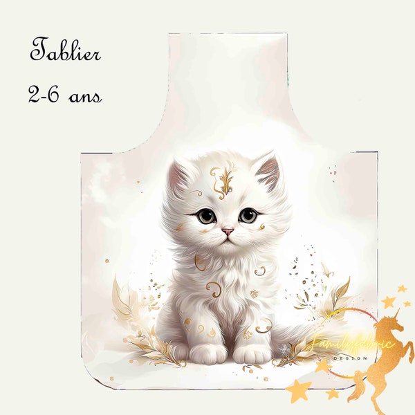 Joli Tablier 2-6 Ans Or Blanc Chat