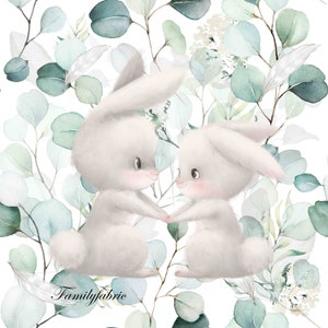 Familyfabric Exclusive Cotton Fabric Panel Cushion / Cover / Curtain Eucalyptus Cuddly Rabbit